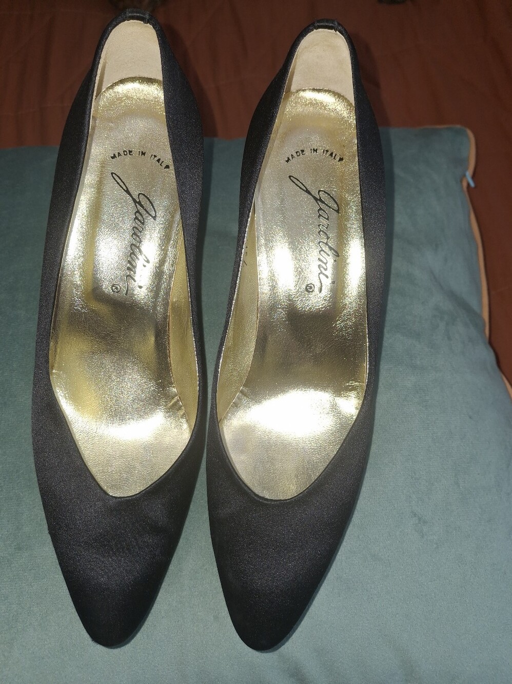 Vintage Black Satin Heels Sz 7.5